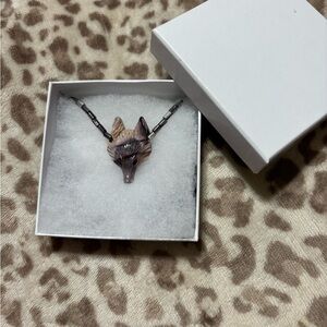 Crystal Wolf Pendant Necklace with Mookaite Amethyst and Shell beads